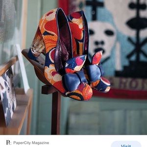 Irregular choice orange heels with lucite heel